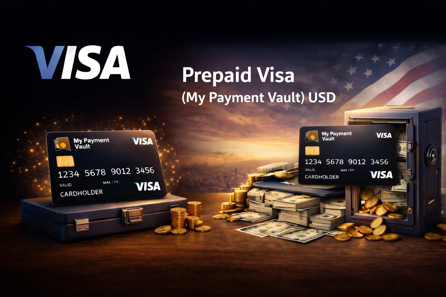 The Prepaid Visa (My Payment Vault) allows you to make online purchases at millions of merchants worldwide where Visa is accepted. This prepaid card comes with a fixed USD balance and does not require linking a bank account or credit line.  Card details are securely stored and accessible through My Payment Vault, making it suitable for controlled and convenient online spending.