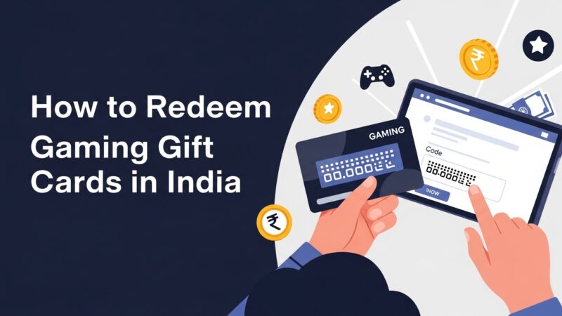 Person redeeming a gaming gift card on smartphone in India
