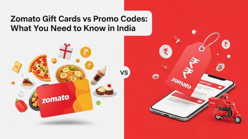 Zomato gift cards and promo codes in India showing discounts and savings on food orders