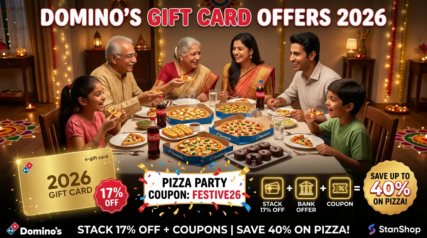 Domino's Gift Card Offers 2026- Stack 17% Cashback + Coupons for 40% Pizza Savings